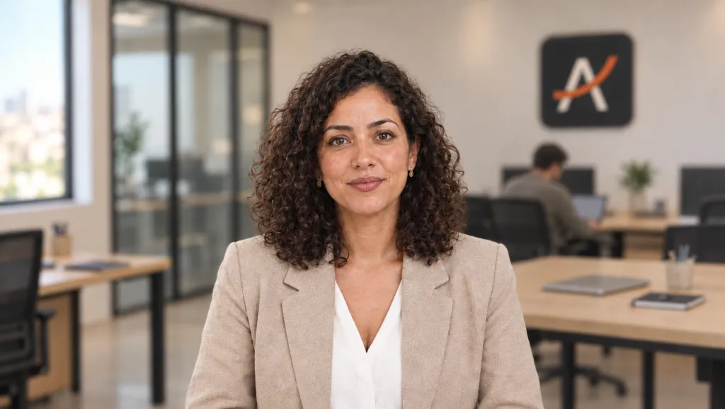 Kawtar Yaqine, responsable pédagogique AQLUMA, dans les locaux de l’équipe, avant la présentation vidéo destinée aux écoles